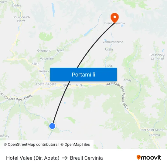 Hotel Valee (Dir. Aosta) to Breuil Cervinia map
