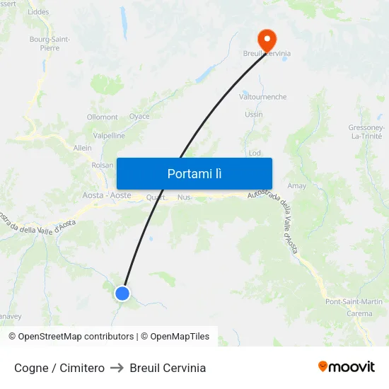 Cogne / Cimitero to Breuil Cervinia map