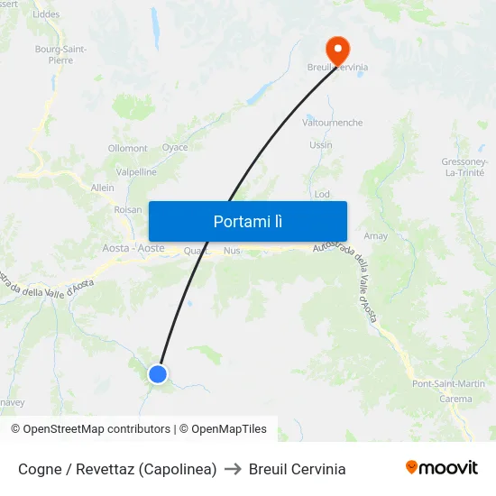 Cogne / Revettaz (Capolinea) to Breuil Cervinia map