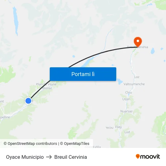 Oyace Municipio to Breuil Cervinia map