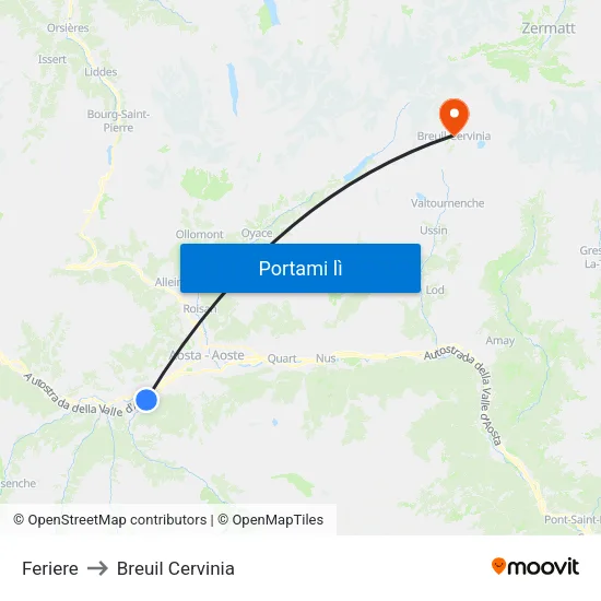 Feriere to Breuil Cervinia map