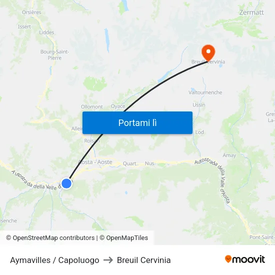 Aymavilles / Capoluogo to Breuil Cervinia map