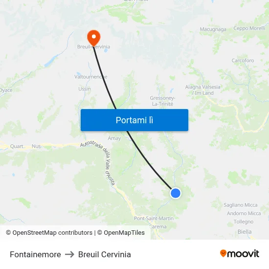 Fontainemore to Breuil Cervinia map