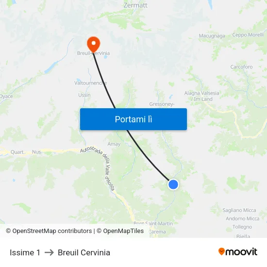 Issime 1 to Breuil Cervinia map