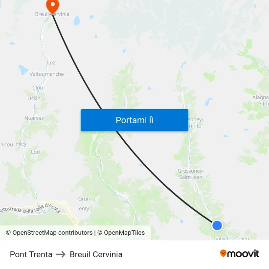 Pont Trenta to Breuil Cervinia map