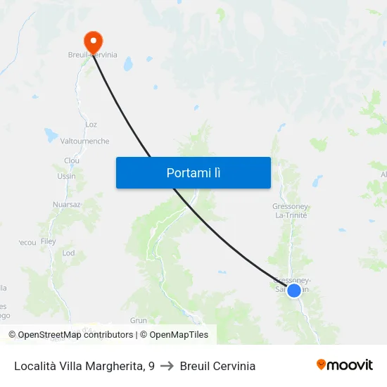 Località Villa Margherita, 9 to Breuil Cervinia map