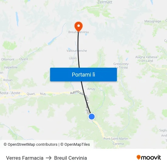 Verres Farmacia to Breuil Cervinia map