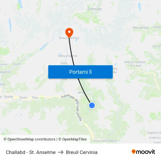 Challabd - St. Anselme to Breuil Cervinia map