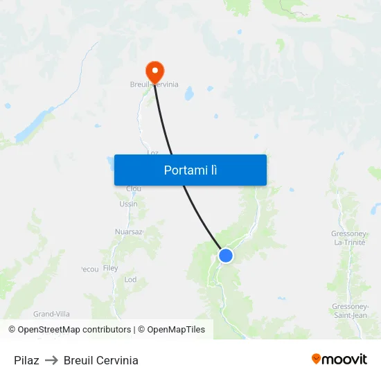 Pilaz to Breuil Cervinia map
