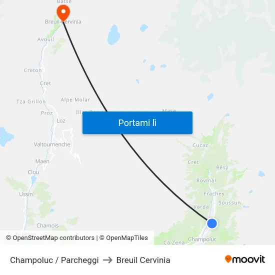 Champoluc / Parcheggi to Breuil Cervinia map