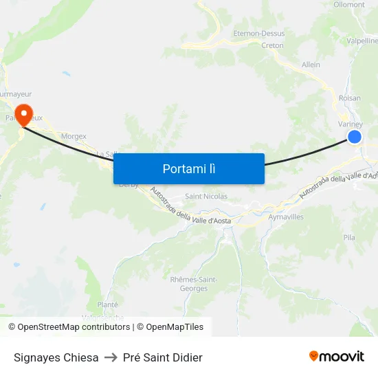 Signayes Chiesa to Pré Saint Didier map