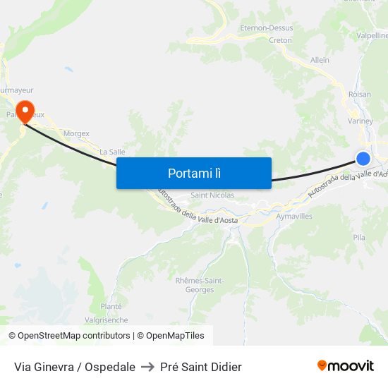 Via Ginevra / Ospedale to Pré Saint Didier map