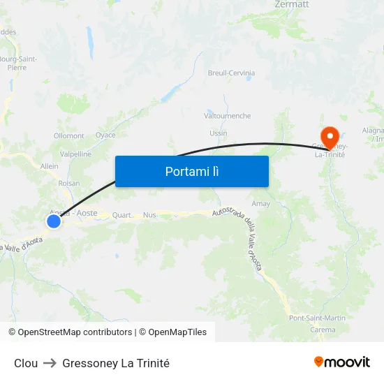 Clou to Gressoney La Trinité map