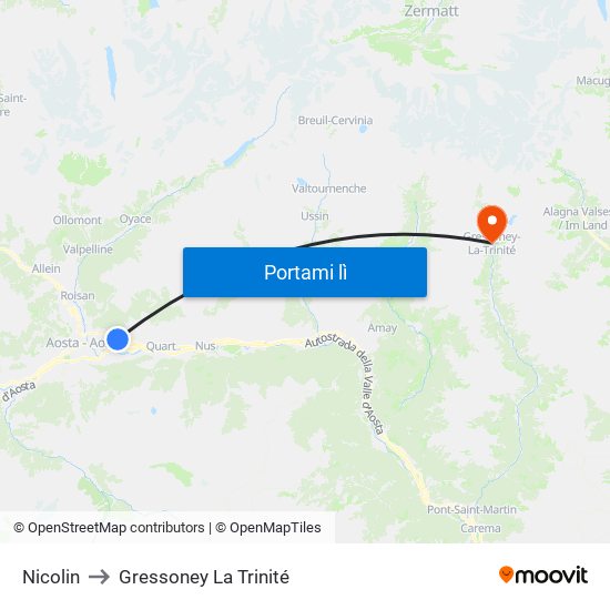 Nicolin to Gressoney La Trinité map