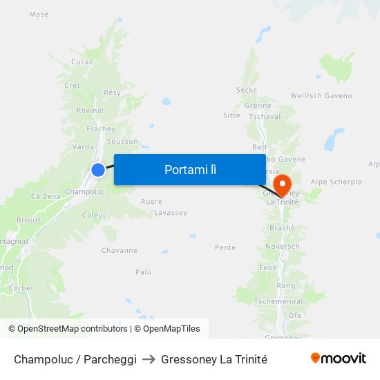 Champoluc / Parcheggi to Gressoney La Trinité map