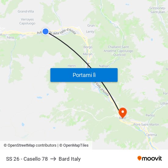 SS 26 - Casello 78 to Bard Italy map