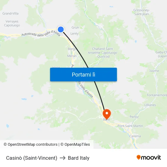Casinò (Saint-Vincent) to Bard Italy map