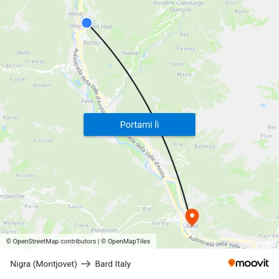 Nigra (Montjovet) to Bard Italy map