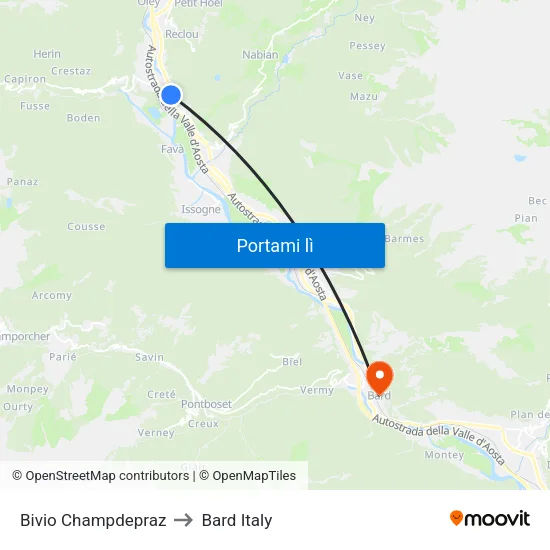 Bivio Champdepraz to Bard Italy map