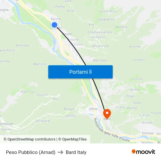 Arnard - Peso Pubblico to Bard Italy map