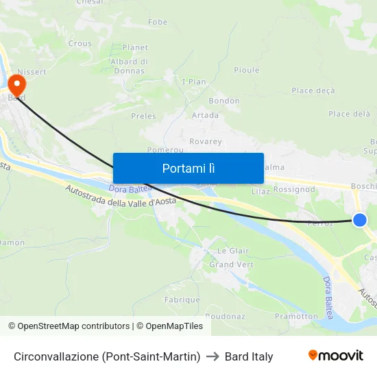 Circonvallazione (Pont-Saint-Martin) to Bard Italy map