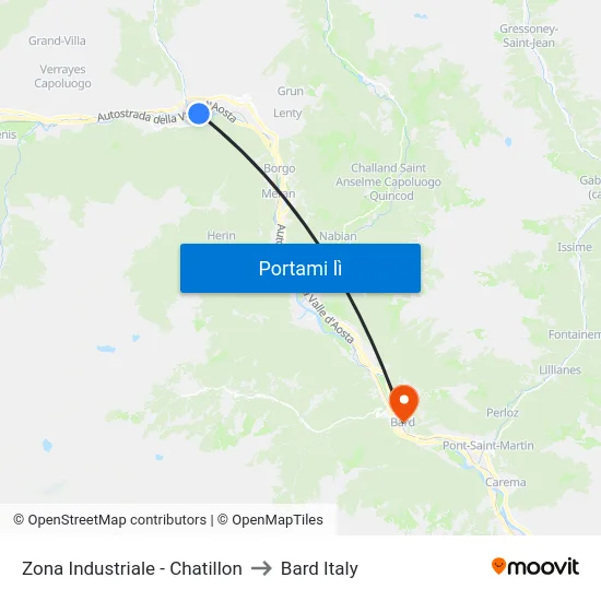Zona Industriale - Chatillon to Bard Italy map