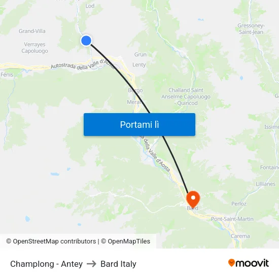 Champlong - Antey to Bard Italy map