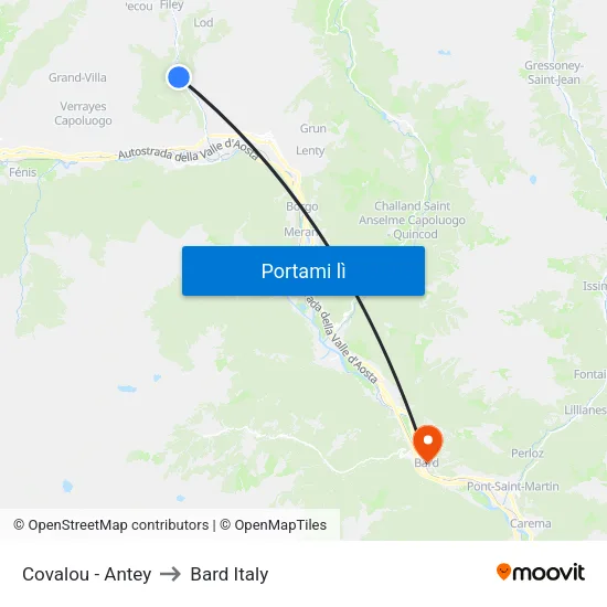 Covalou - Antey to Bard Italy map