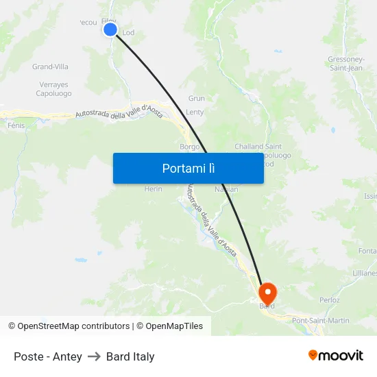 Poste - Antey to Bard Italy map