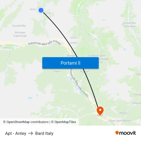 Apt - Antey to Bard Italy map