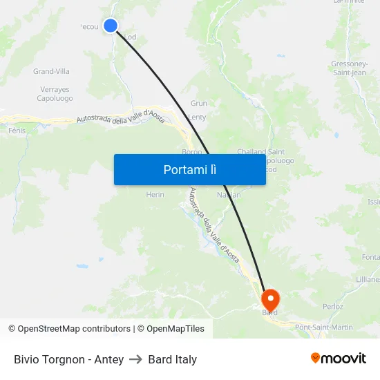 Bivio Torgnon - Antey to Bard Italy map