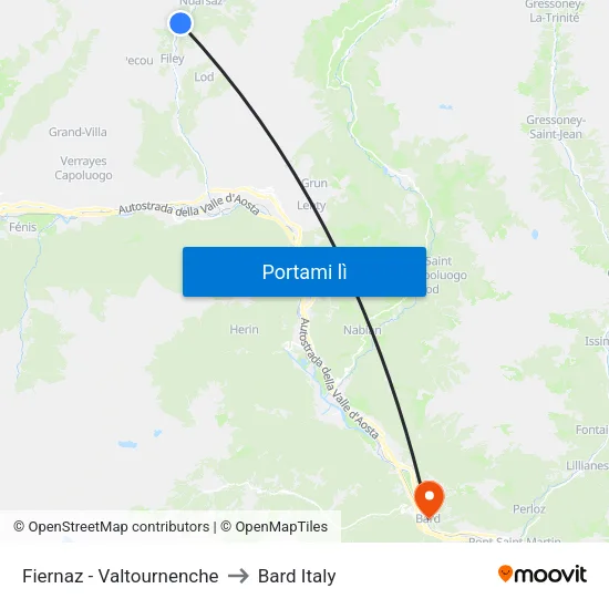 Fiernaz - Valtournenche to Bard Italy map