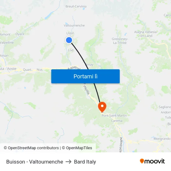 Buisson - Valtournenche to Bard Italy map
