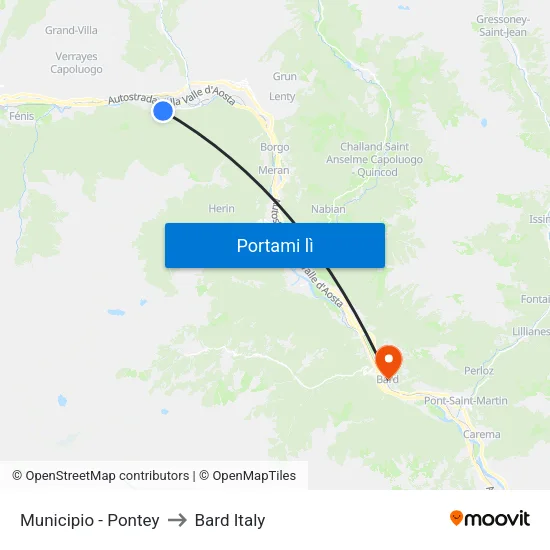 Municipio - Pontey to Bard Italy map