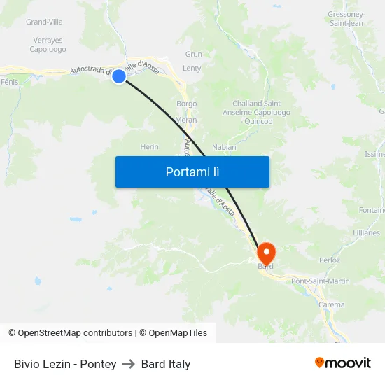 Bivio Lezin - Pontey to Bard Italy map