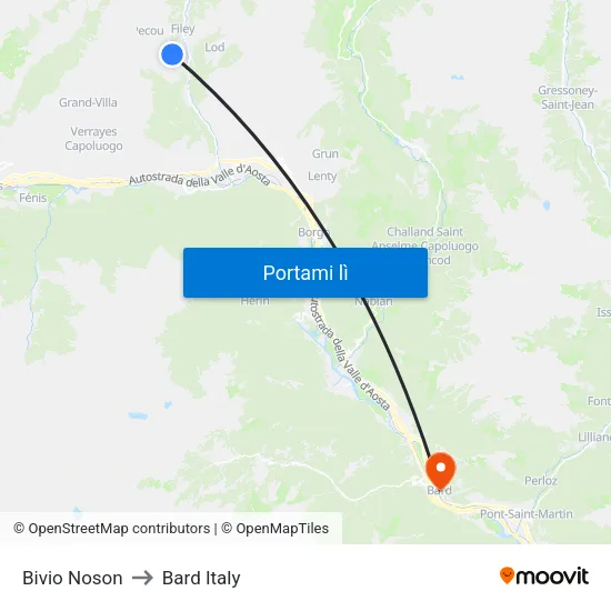 Bivio Noson to Bard Italy map