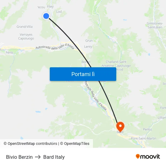 Bivio Berzin to Bard Italy map