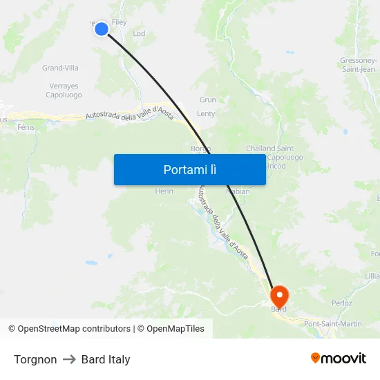 Torgnon to Bard Italy map
