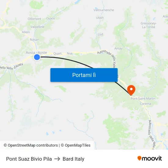 Pont Suaz Bivio Pila to Bard Italy map