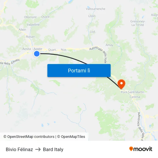 Bivio Félinaz to Bard Italy map