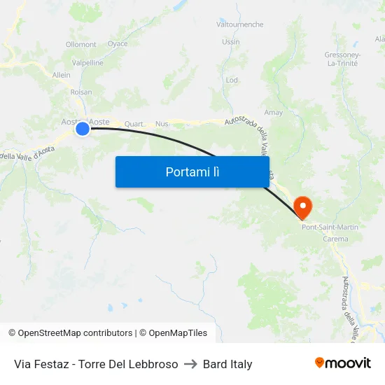 Via Festaz - Torre Del Lebbroso to Bard Italy map