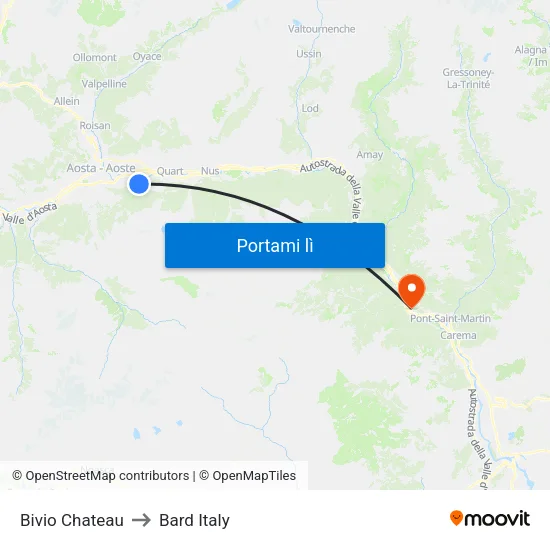 Bivio Chateau to Bard Italy map