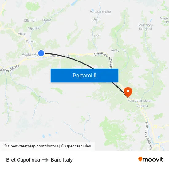 Bret Capolinea to Bard Italy map
