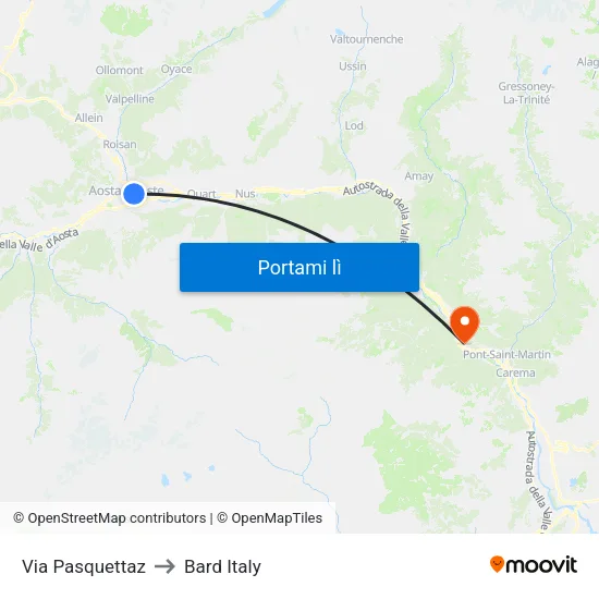 Via Pasquettaz to Bard Italy map