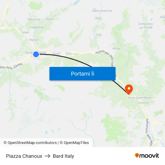 Piazza Chanoux to Bard Italy map