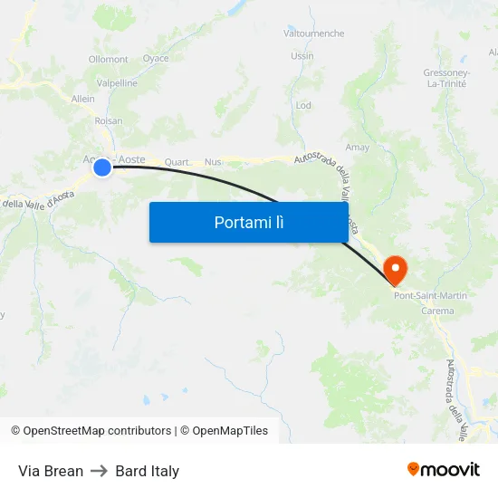 Via Brean to Bard Italy map