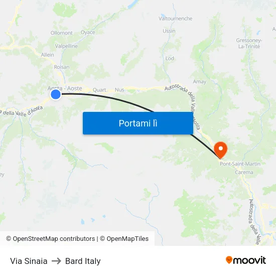 Via Sinaia to Bard Italy map