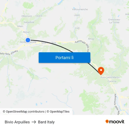 Bivio Arpuilles to Bard Italy map