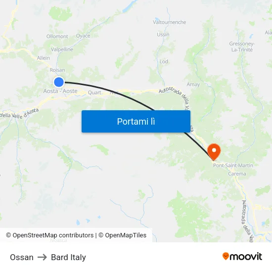 Ossan to Bard Italy map