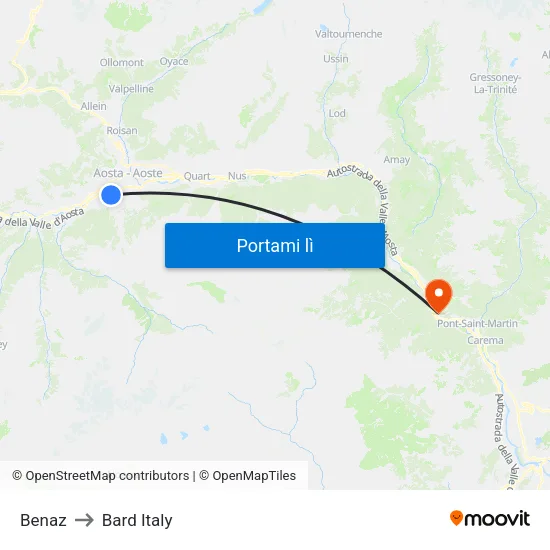 Benaz to Bard Italy map